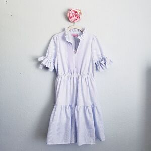 Simply Southern Blue & White Striped Seersucker Ruffle Tiered Dress